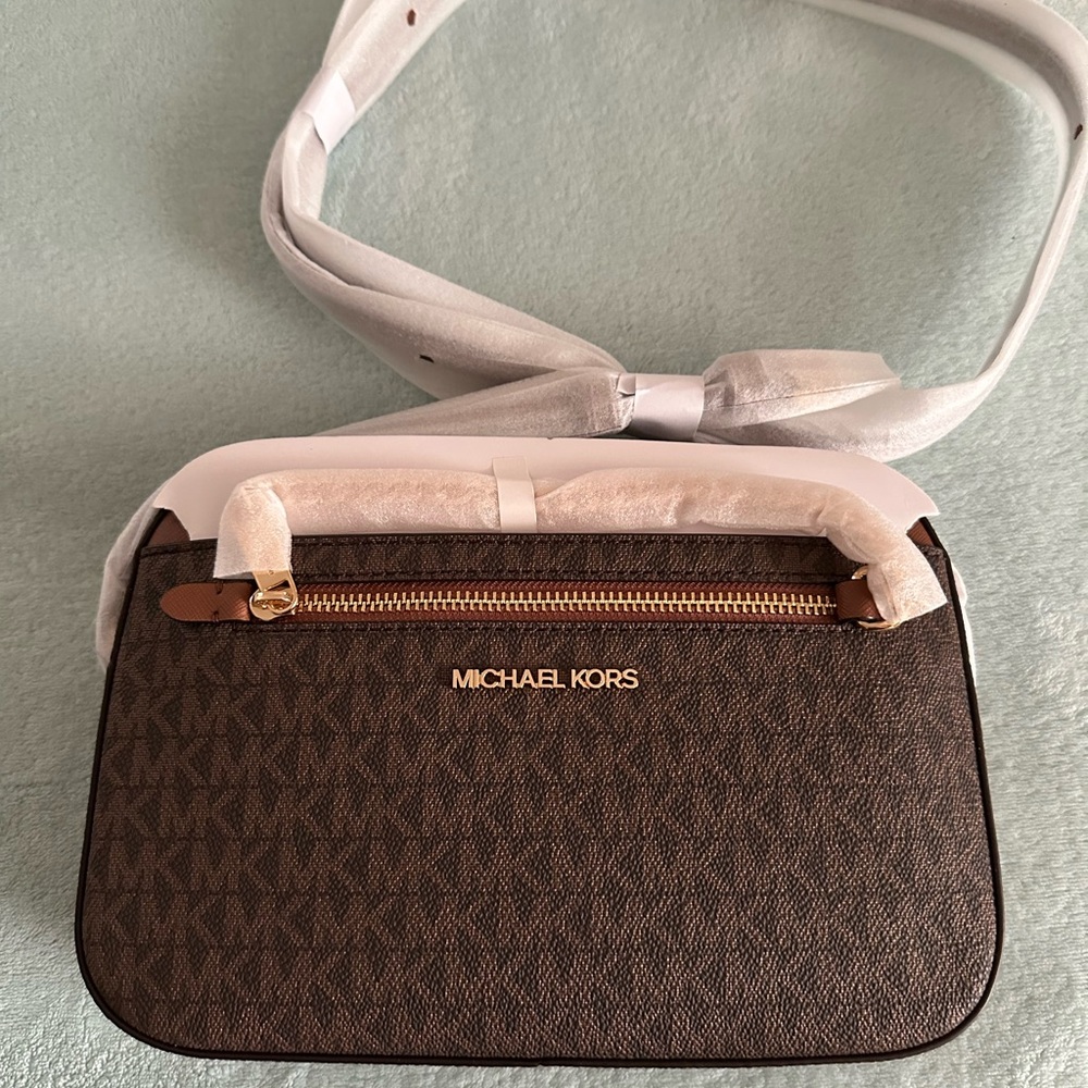 Michael Kors Brown Monogram Jet Set Crossbody Bag